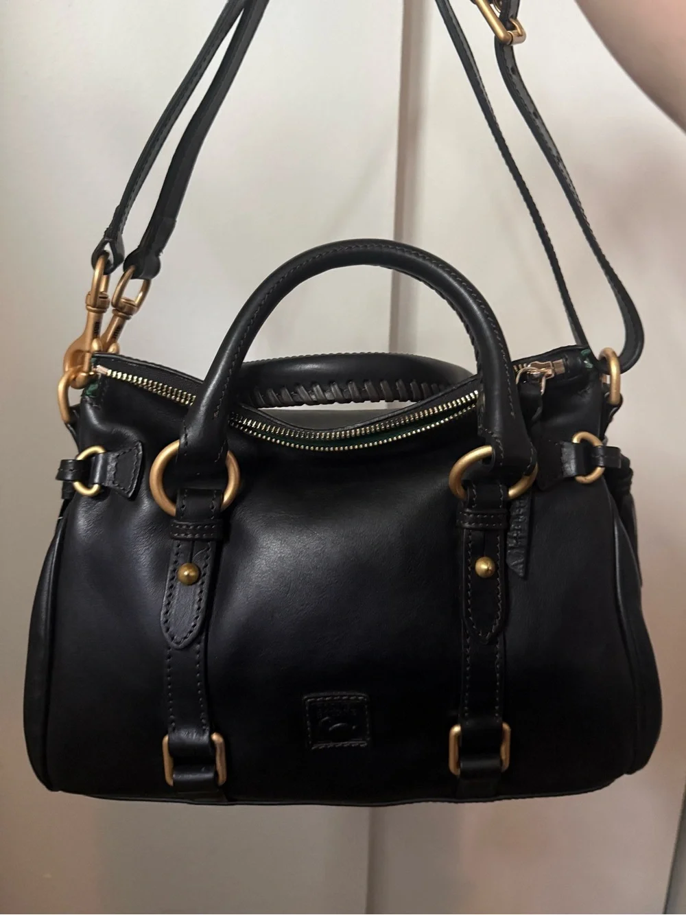 Dooney & Bourke Black Florentine Satchel with Gold Hardware